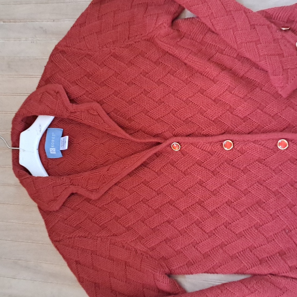 Koret Rust Red Textured Knit Woven Granny Comfy Cardigan Jacket Button Front - Picture 2 of 10